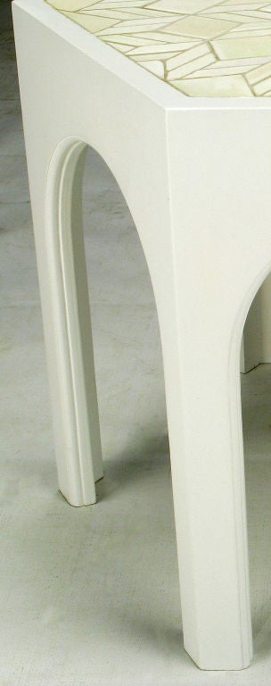 American Pair White Hexagonal Iridescent Tile Top Side Tables