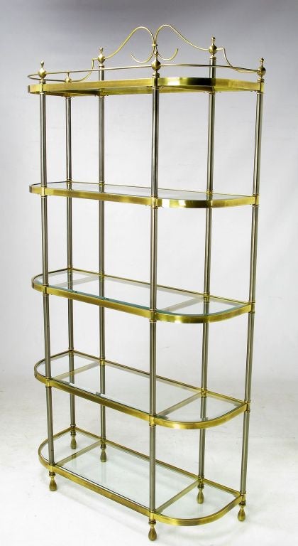 Neoclassical Brass & Brushed Steel Five-Shelf Etagere