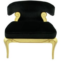 Grosfeld House Sculptural Black Velvet Slipper Chair