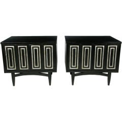 Pair Black Lacquered And Silver-Leafed Panel Night Stands