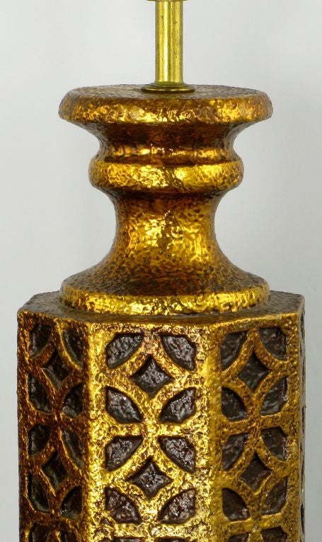 American Pair Moorish Style  Octagonal Gilt Ceramic Table Lamps