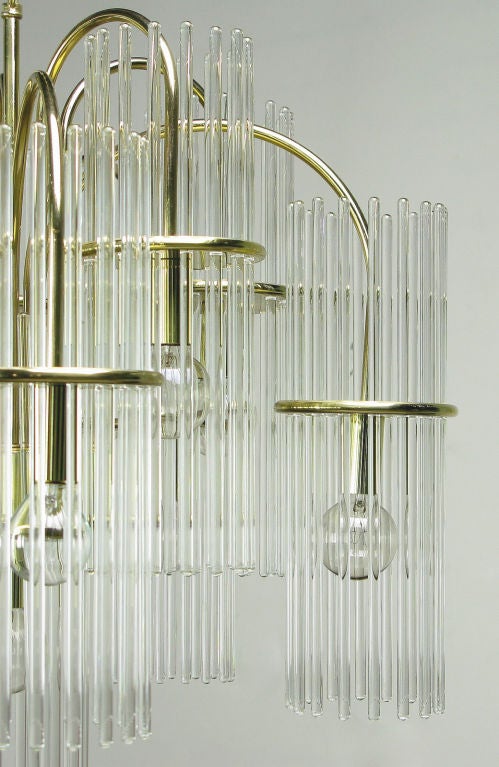 Late 20th Century Cernuous Lightolier Glass Rod And Brass Chandelier