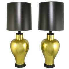 Pair Grand Scale Urn-Form Brass Table Lamps