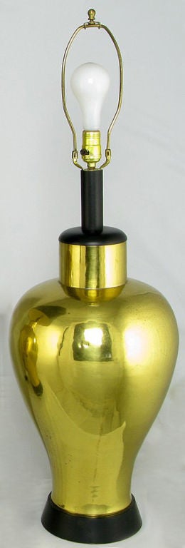 Pair Grand Scale Urn-Form Brass Table Lamps
