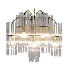 Cernuous Lightolier Glass Rod And Brass Chandelier