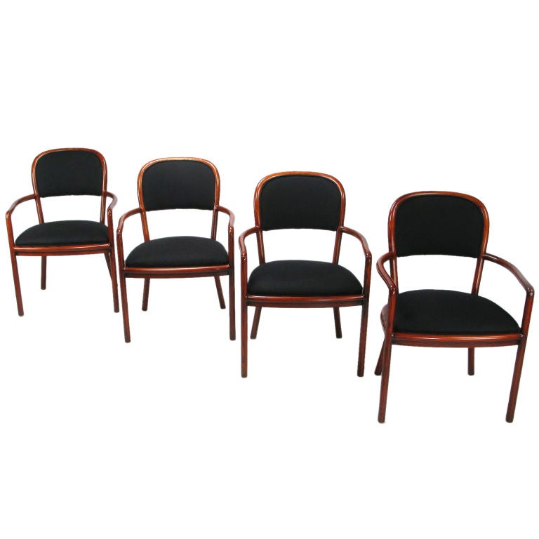 Rare Ward Bennett Set Of Four Bent Ash Wood Chairs