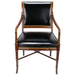 Mahogany And Black Leather Regency Arm Chair By Hickory Chair