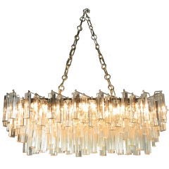 Venini Rectangular Chrome & Clear Glass Chandelier
