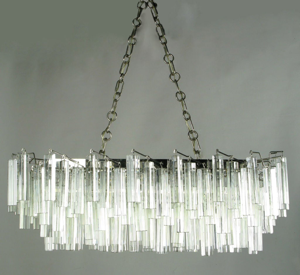 Venini Rectangular Chrome & Clear Glass Chandelier
