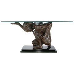 Life-Size Bronze Finish Atlas Sculpture Console Table