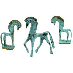 Set Of Three Petite Patinated Bronze Etruscan Horses