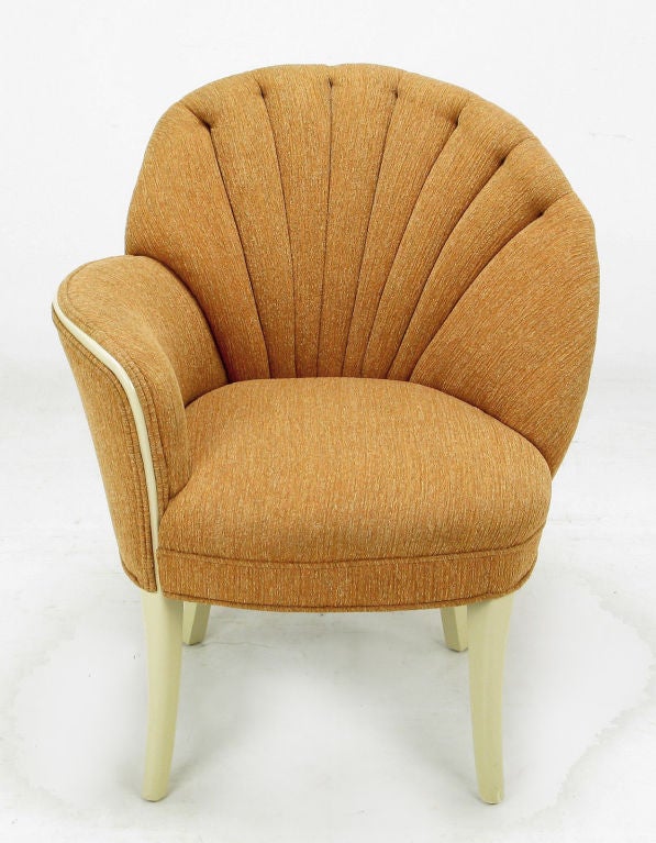 American Pair Asymmetrical Shellback Arm Chairs In Cinnamon Upholstery