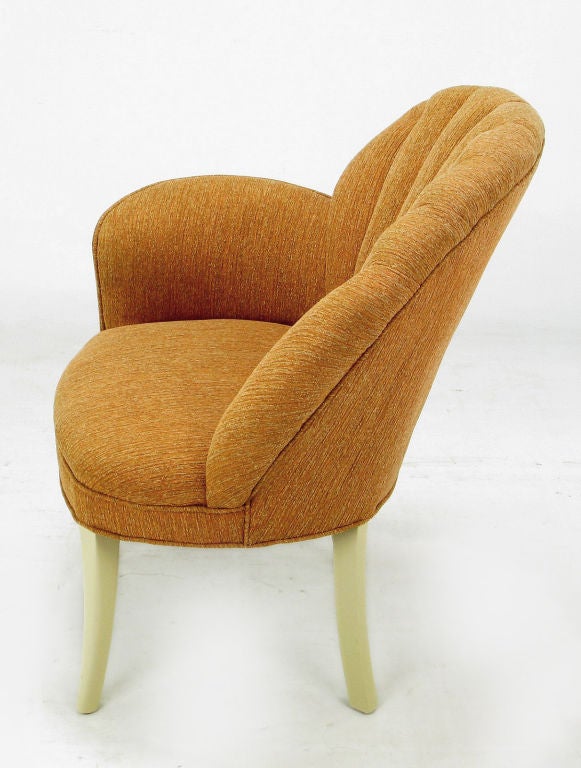 Mid-20th Century Pair Asymmetrical Shellback Arm Chairs In Cinnamon Upholstery