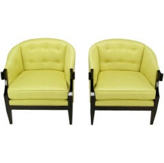 Pair Baker Saffron Silk Club Chairs