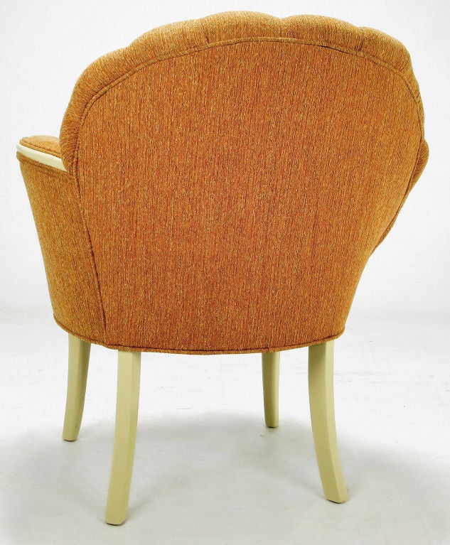 Pair Asymmetrical Shellback Arm Chairs In Cinnamon Upholstery 1