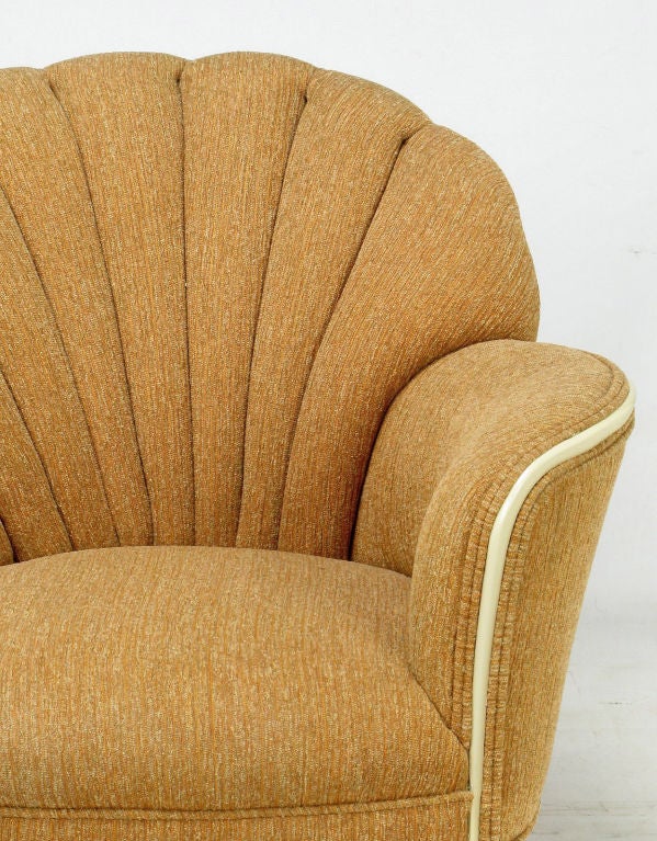 Pair Asymmetrical Shellback Arm Chairs In Cinnamon Upholstery 2