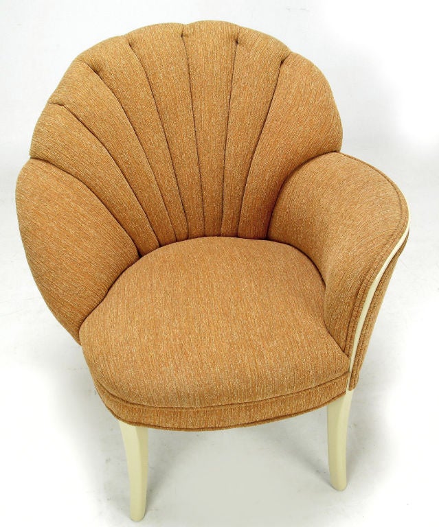 Pair Asymmetrical Shellback Arm Chairs In Cinnamon Upholstery 3