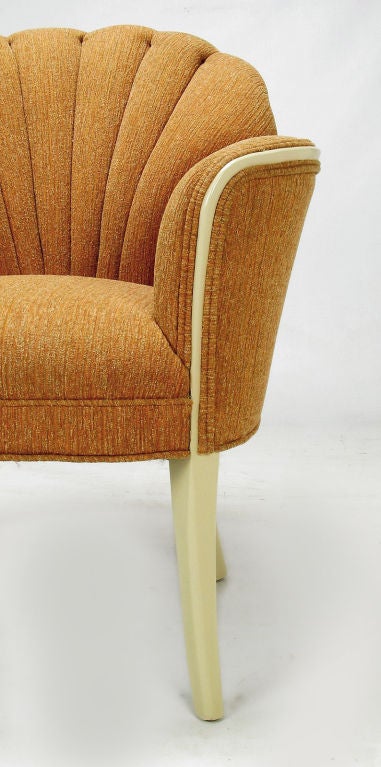 Pair Asymmetrical Shellback Arm Chairs In Cinnamon Upholstery 4