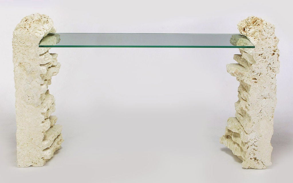 Rough-Hewn Fossilized Coral Stone Console Table