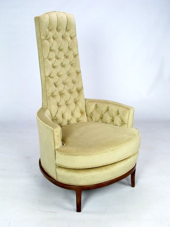 High Backed Barrel Club Chairs In Button Tufted Cream Velvet