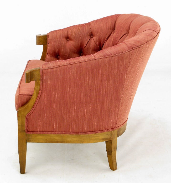 American Baker Button Tufted Rose Silk  & Walnut Club Chair