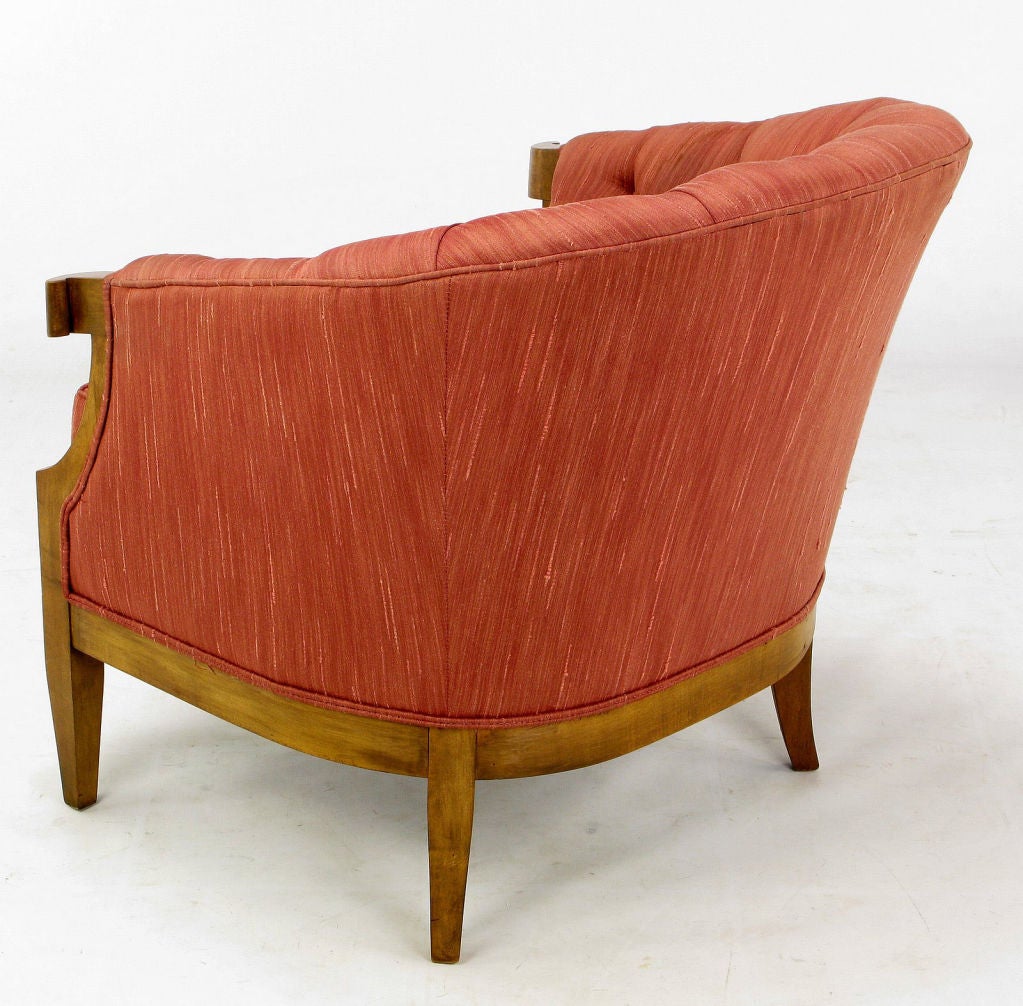 Mid-20th Century Baker Button Tufted Rose Silk  & Walnut Club Chair