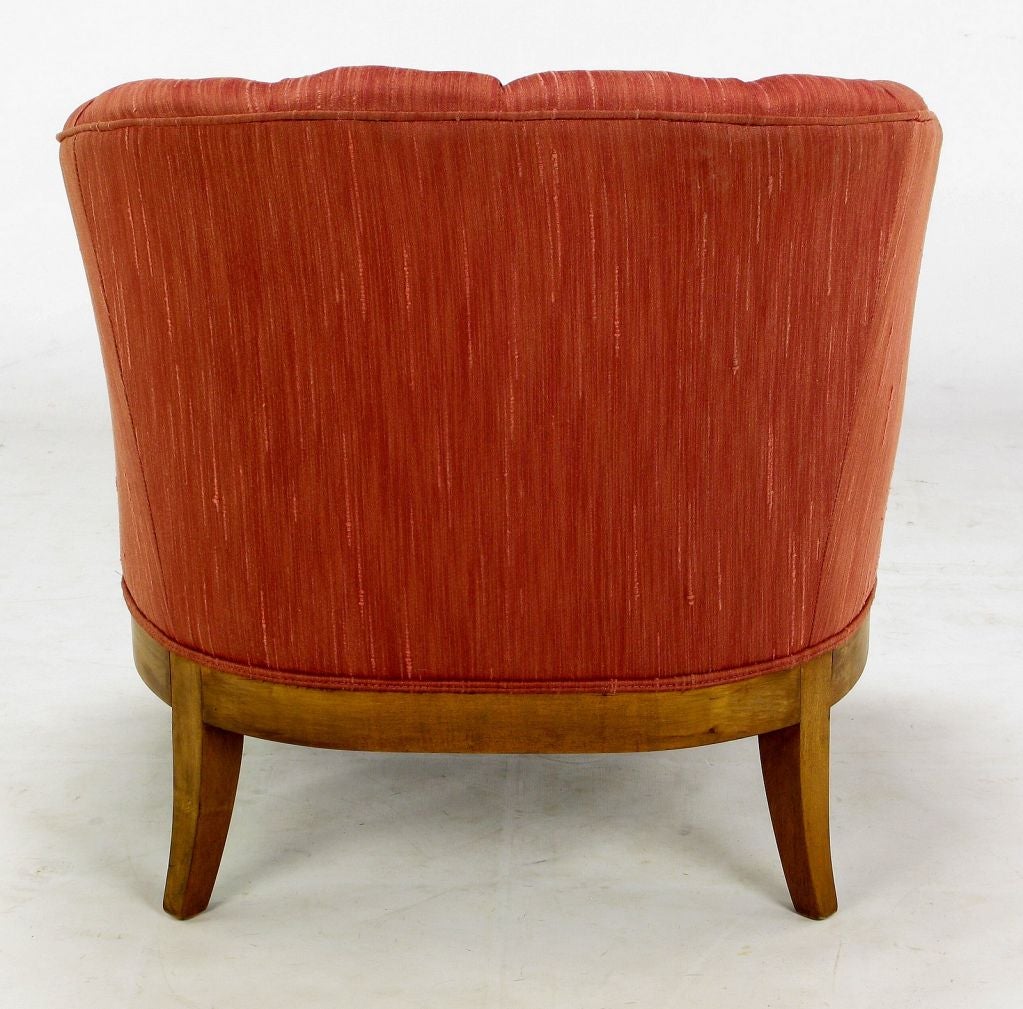 Baker Button Tufted Rose Silk  & Walnut Club Chair 1