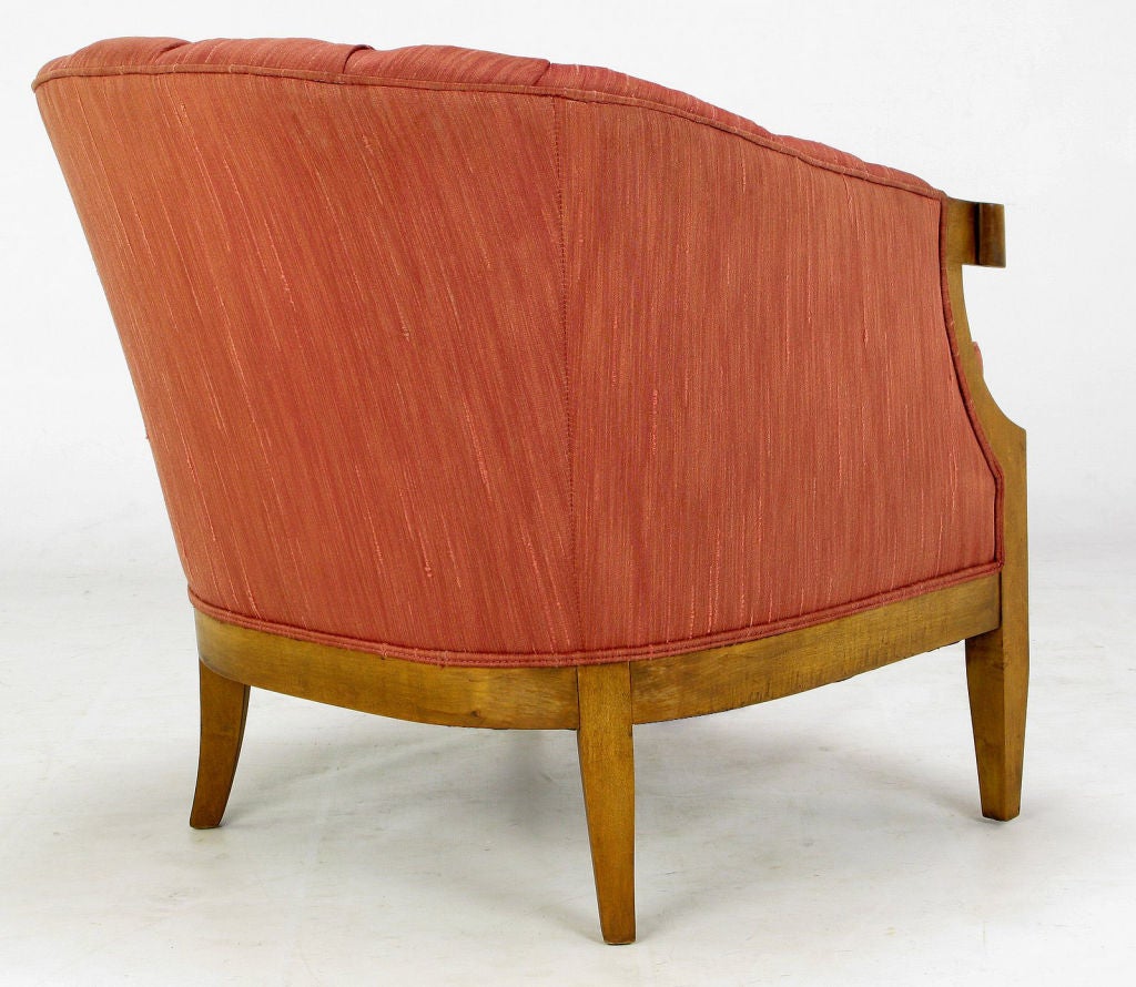 Baker Button Tufted Rose Silk  & Walnut Club Chair 2