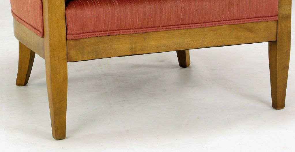 Baker Button Tufted Rose Silk  & Walnut Club Chair 3