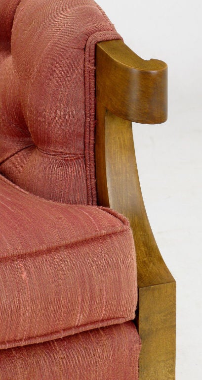 Baker Button Tufted Rose Silk  & Walnut Club Chair 4