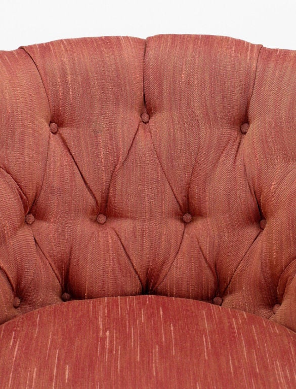 Baker Button Tufted Rose Silk  & Walnut Club Chair 5