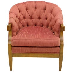 Baker Button Tufted Rose Silk  & Walnut Club Chair