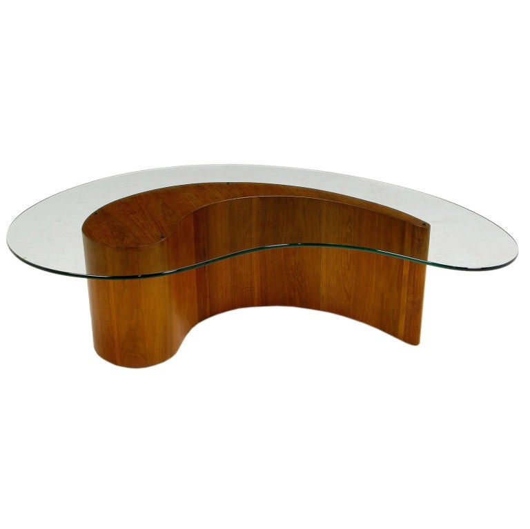 Walnut Apostrophe Form Coffee Table With Glass Top