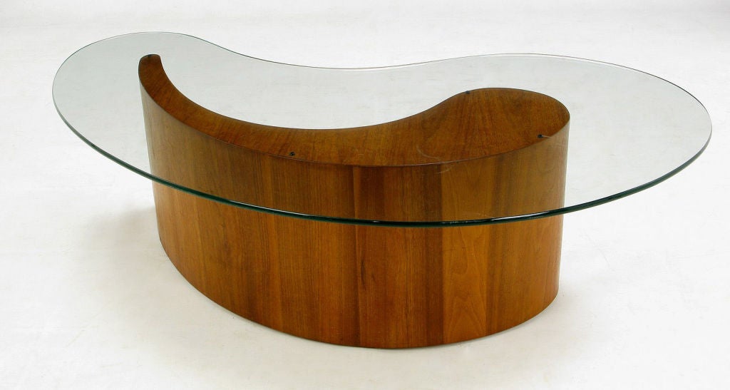 American Walnut Apostrophe Form Coffee Table With Glass Top
