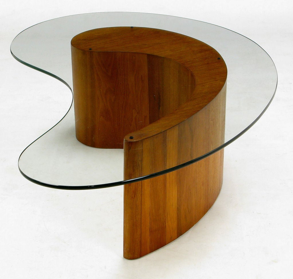 Mid-20th Century Walnut Apostrophe Form Coffee Table With Glass Top