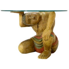 Hand Carved & Polychrome Slave Form Wood Side Table