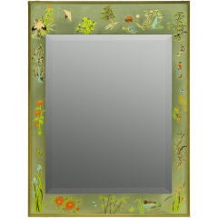 Hand Painted And Brass Framed Chinoiserie Mirror