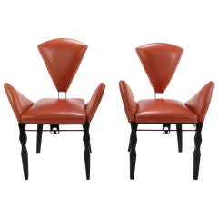 Vintage Pair Steel & Leather Vinta Chairs By Joaquin Gasgonia Palencia
