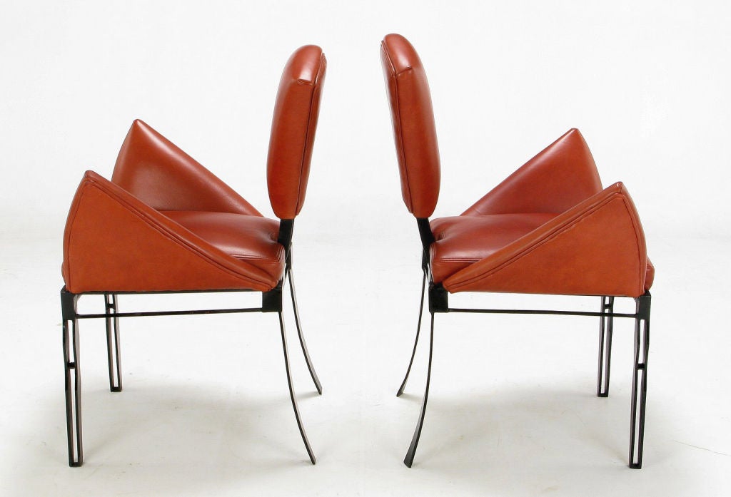 20th Century Pair Steel & Leather Vinta Chairs By Joaquin Gasgonia Palencia