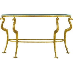 Empire Gilt Cast Metal Phoenix Base Console Table With Glass Top