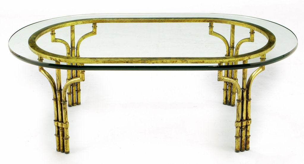 Aged Gilt Chinese Chippendale Bamboo Form Coffee Table