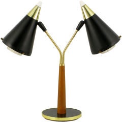 Gerald Thurston Black Lacquer & Walnut Two-Light Desk Lamp