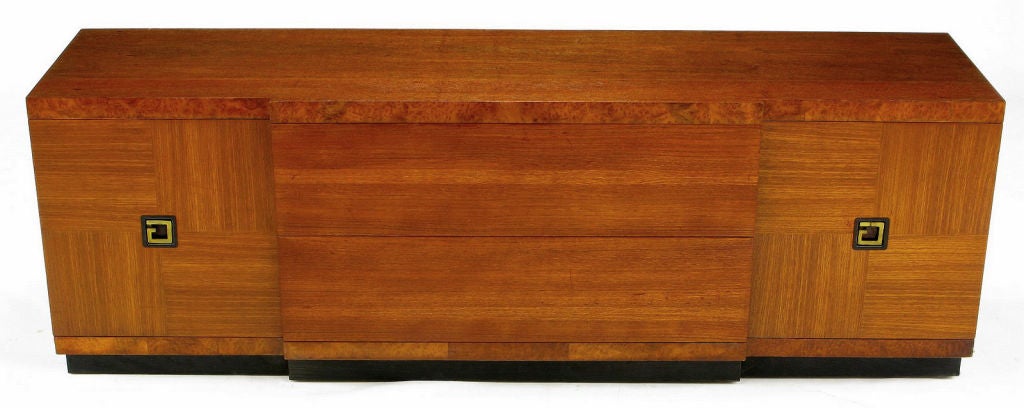 Custom Cabinet Of Burl Walnut & Parquetry Teak Wood