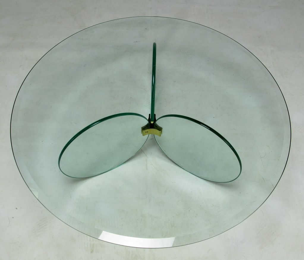 Pace Collection Glass Disc And Brass Tripodal Coffee Table.