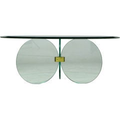 Retro Pace Collection Glass Disc And Brass Tripodal Coffee Table.