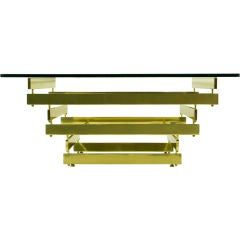 Architectural Stacked Solid Brass Bar & Glass Coffee Table
