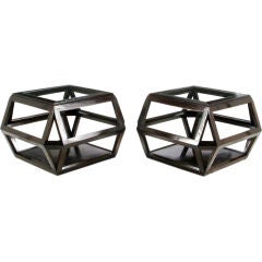 Pair Prismatic Octadecahedral End Tables Of Glass & Dark Oak