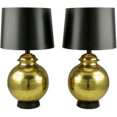 Pair Of Large Spun & Hammered Brass Table Lamps