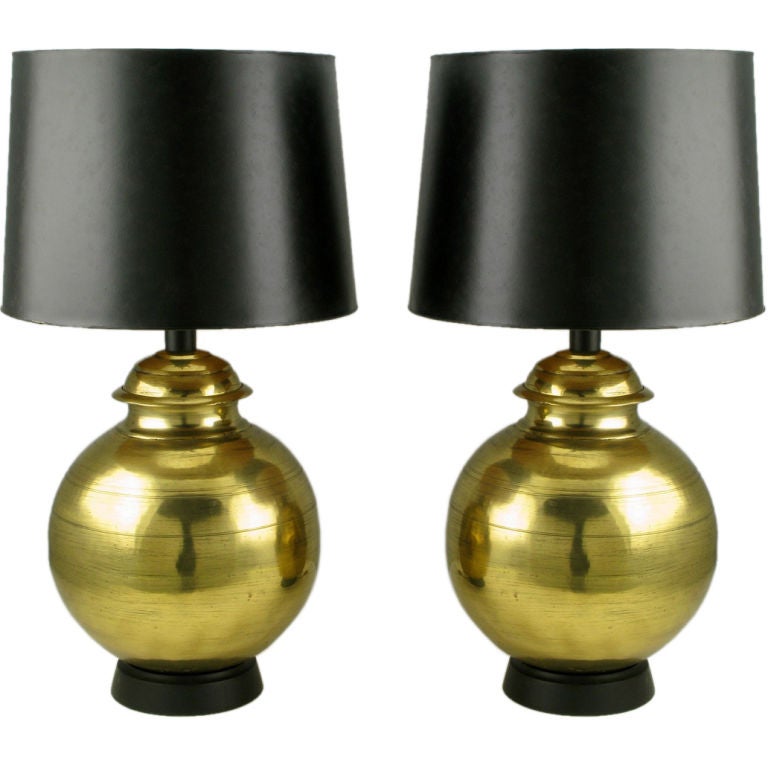 Pair Of Large Spun & Hammered Brass Table Lamps