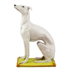 Life-Size Italian White Glazed Ceramic Whippet